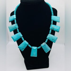 Lucoral Faceted Turquoise Sterling Silver Statement Necklace Marked LUC 925
